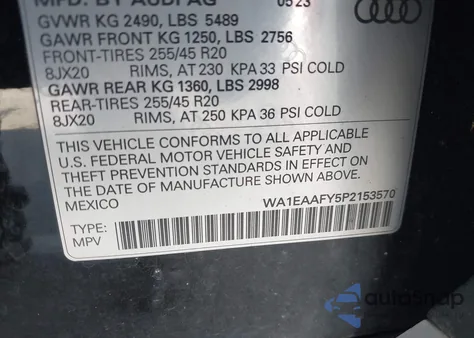 2023 Audi Q5 S Line Premium Plus from USA, damaged, VIN WA1EAAFY5P2153570